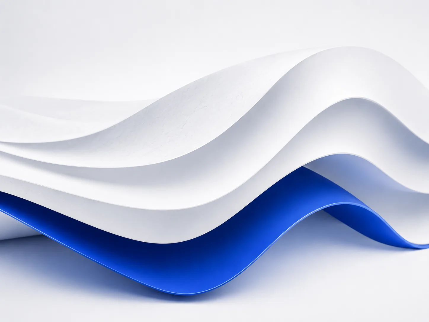 Layered white and cobalt waves representing connected workflow stages.