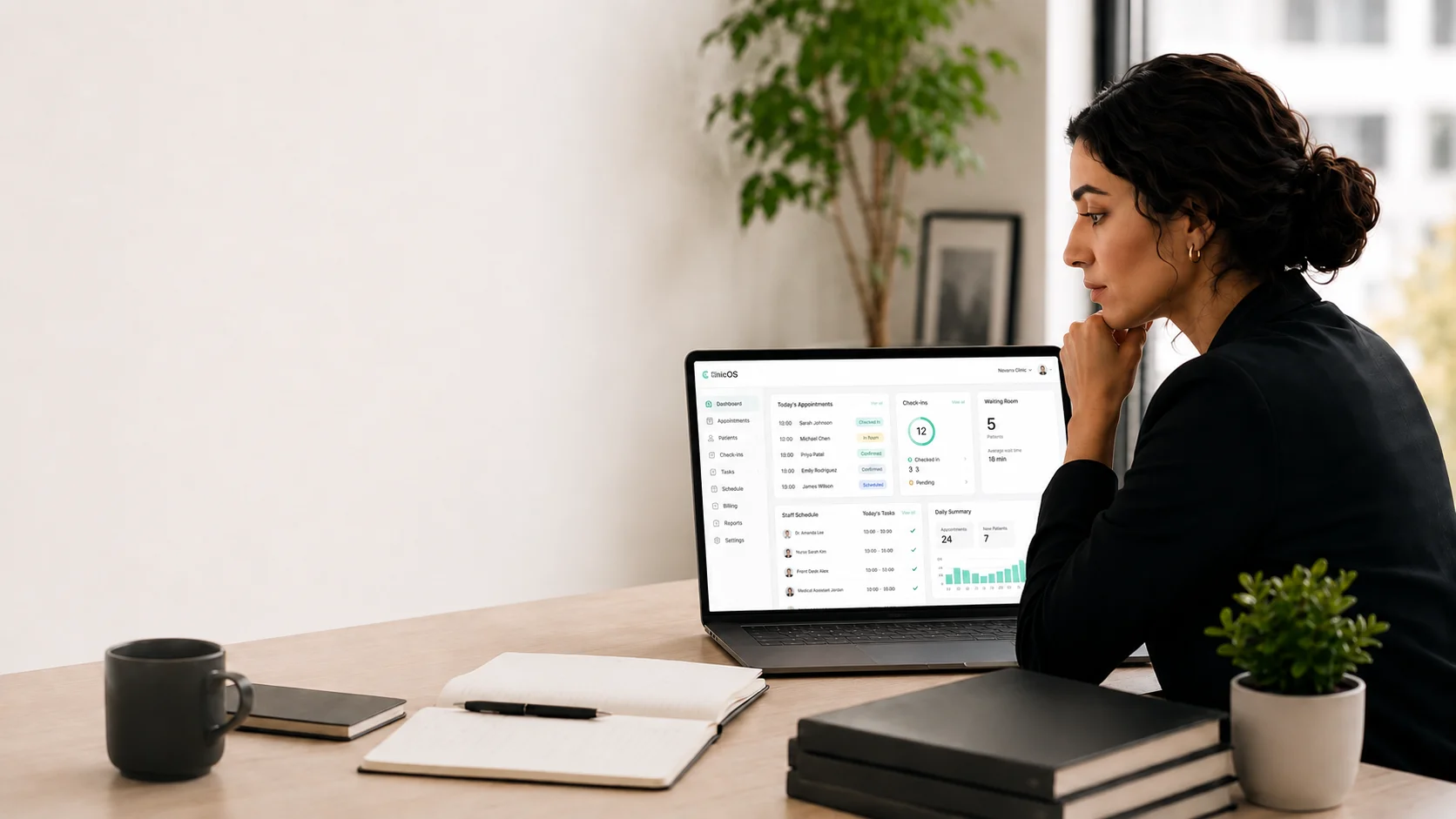 A service professional using ClinicOS to manage a busy day.